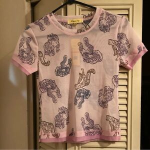 NWT circus, New York, womens pink mesh short sleeved, Izzy cheetah shirt size XS